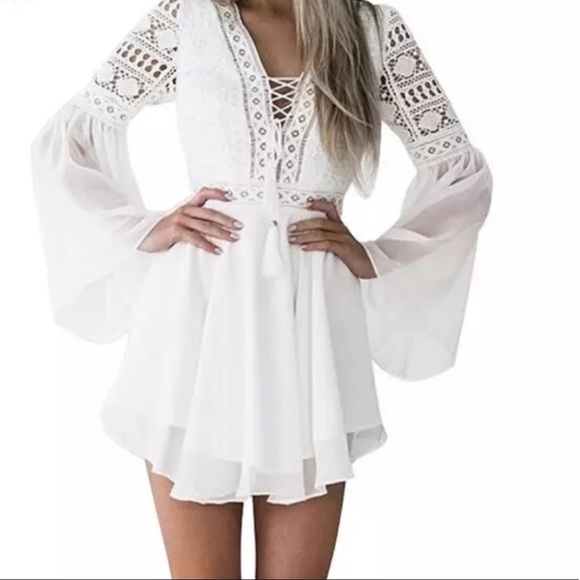 Chiffon Eyelet White Sheer Layered Custom Dress Vintage Wedding Flowy NWT - Picture 4 of 4